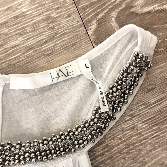 White Dressy Tank With Silver Beaded Neckline - Picture 5 of 6